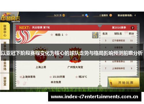 以亚冠下阶段赛程变化为核心的球队走势与格局影响预测前瞻分析